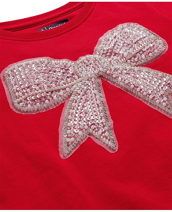 Pine Kids Cotton Knit Full Sleeves Sweatshirt With Sequin Detailing - Red