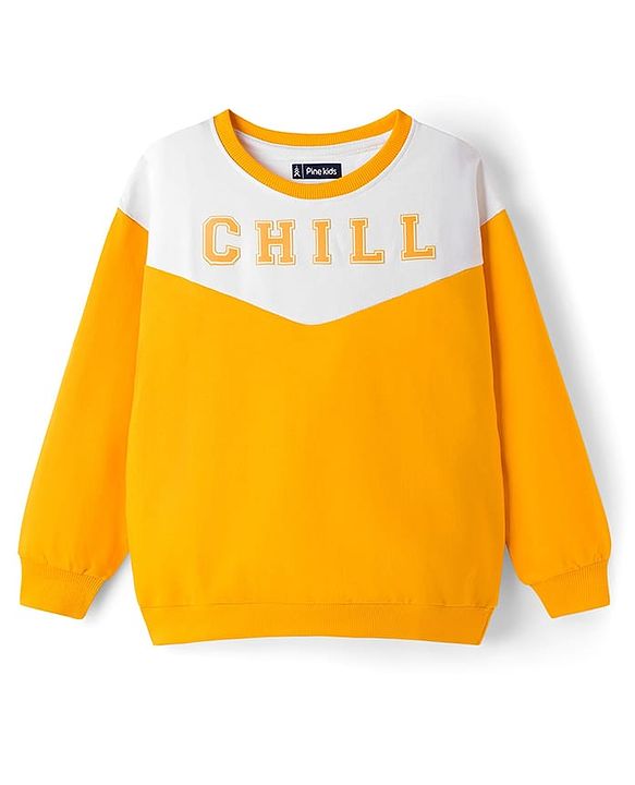 Pine Kids Cotton Knit Full Sleeves Cut & Sew Sweatshirt with Text Graphic - Yellow