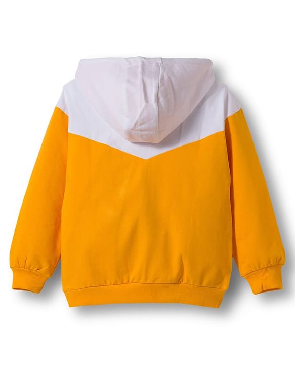 Pine Kids Cotton Knit Full Sleeves Hooded Cut & Sew Sweatshirt With California Text Print - Yellow & White
