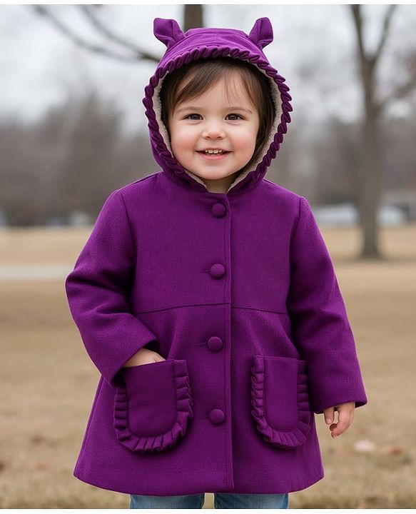 Babyhug Woven Full Sleeves Solid Hooded Winter Jacket - Purple