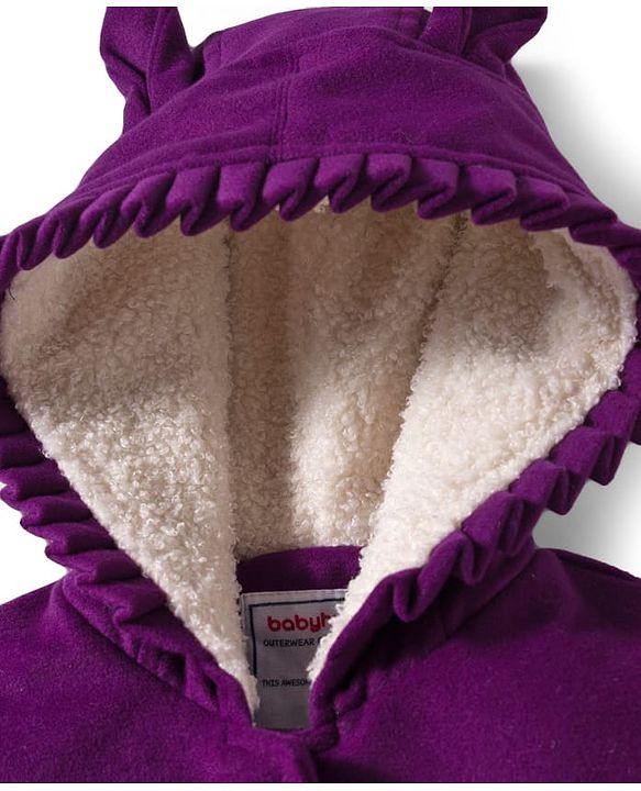 Babyhug Woven Full Sleeves Solid Hooded Winter Jacket - Purple