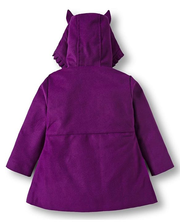 Babyhug Woven Full Sleeves Solid Hooded Winter Jacket - Purple