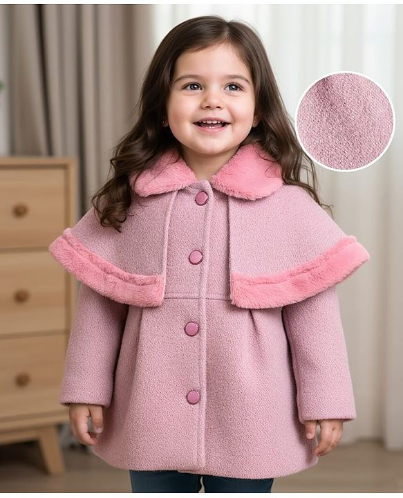 Babyhug Woven Full Sleeves Cape Style Solid Overcoat With Fur Collar - Purple