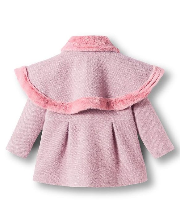 Babyhug Woven Full Sleeves Cape Style Solid Overcoat With Fur Collar - Purple