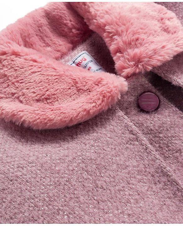 Babyhug Woven Full Sleeves Cape Style Solid Overcoat With Fur Collar - Purple