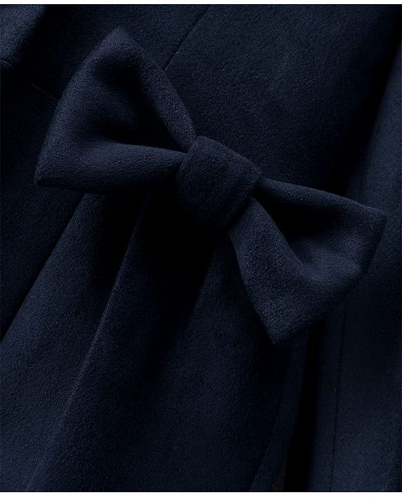 Babyhug Woven Full Sleeves Solid Color Overcoat with Bow Applique - Navy Blue