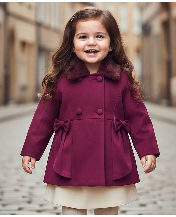 Babyhug Woven Full Sleeves Solid Color Overcoat with Bow Applique - Navy Blue
