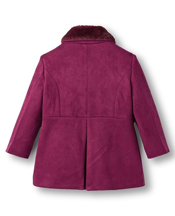 Babyhug Woven Full Sleeves Solid Color Overcoat with Bow Applique - Navy Blue