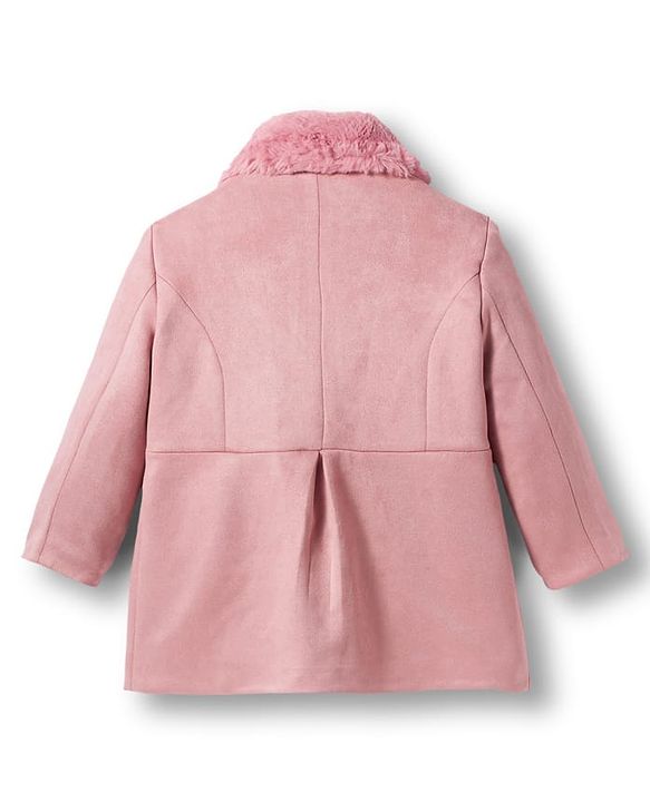 Babyhug Woven Full Sleeves Solid Color Overcoat with Bow Applique - Navy Blue