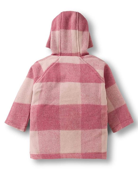 Babyhug Woven Full Raglan Sleeves Checks Hooded Overcoat - Pink
