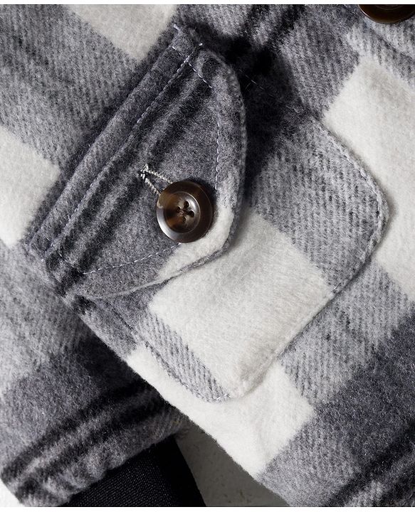 Babyhug Woven Full Sleeves Checks Hooded Overcoat - Black & White