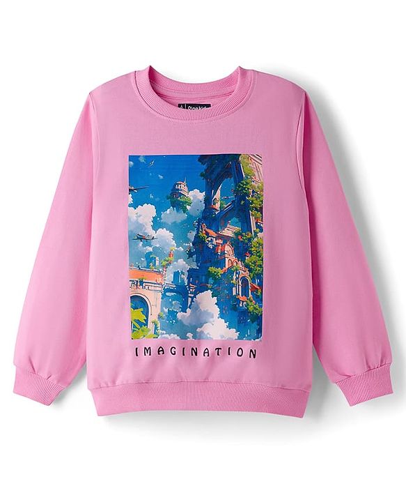 Pine Kids Cotton Knit Full Sleeves Sweatshirt with Imagination Graphic - Pink