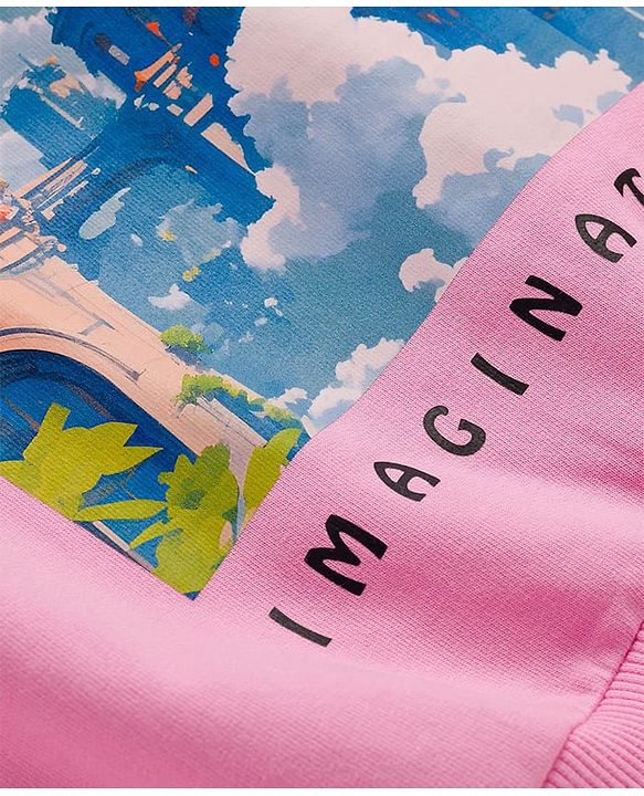 Pine Kids Cotton Knit Full Sleeves Sweatshirt with Imagination Graphic - Pink