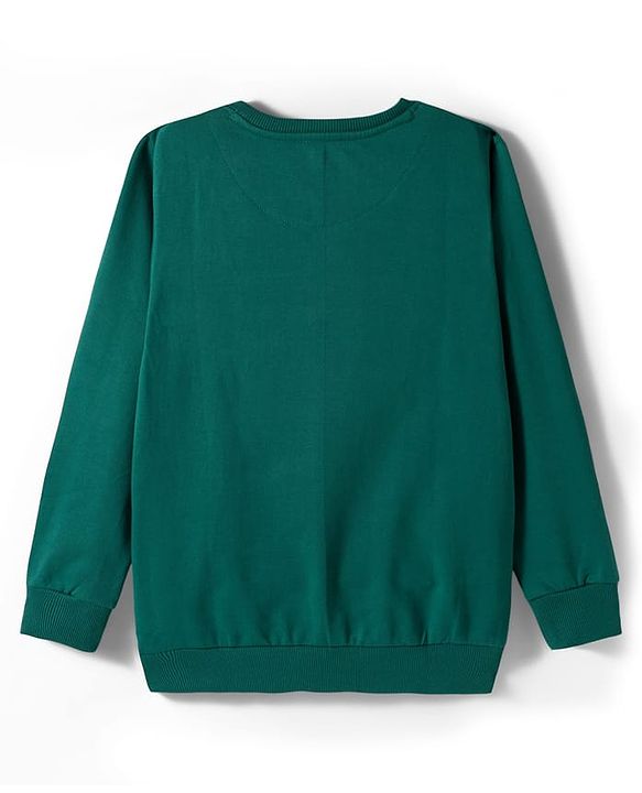 Pine Kids Cotton Knit Full Sleeves Sweatshirt With Feeling Pretty Text & Floral Print - Dark Green