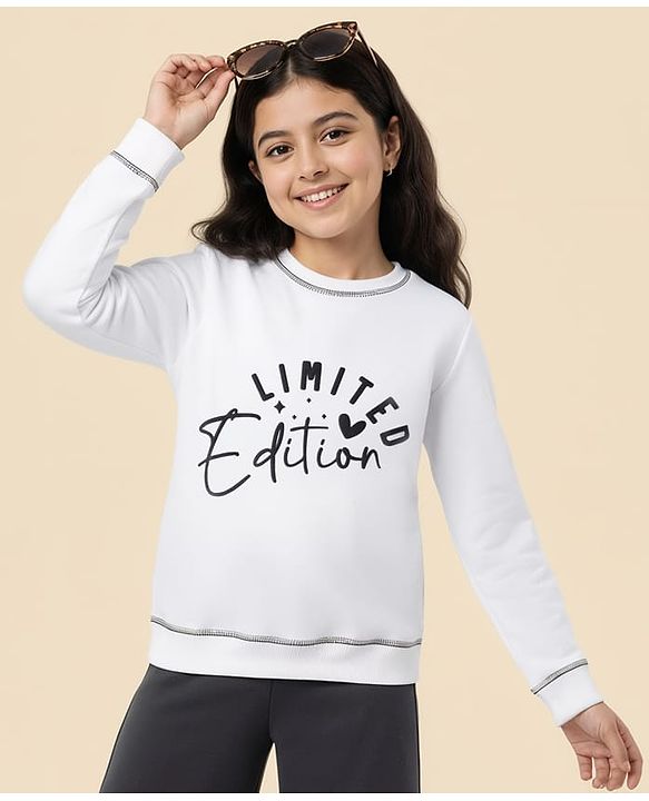 Pine Kids Cotton Knit Full Sleeves Sweatshirt With Text Print - White