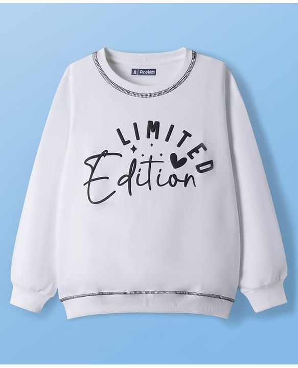 Pine Kids Cotton Knit Full Sleeves Sweatshirt With Text Print - White