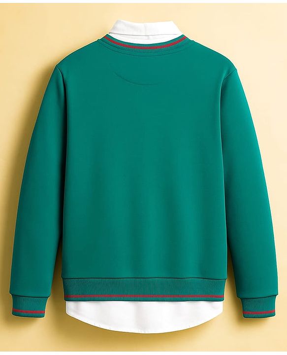 Pine Kids Cotton Knit Full Sleeves Twofer Style Sweatshirt with Text Print - Green