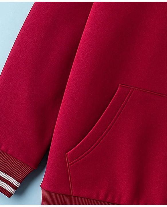 Pine Kids Cotton Knit Full Sleeves Sweatshirt With Awesome Print & Kangaroo Pockets - Dark Red