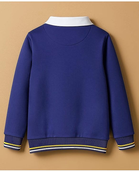 Pine Kids Cotton Knit Full Sleeves Sweatshirt with Text Print & Kangaroo Pocket - Blue