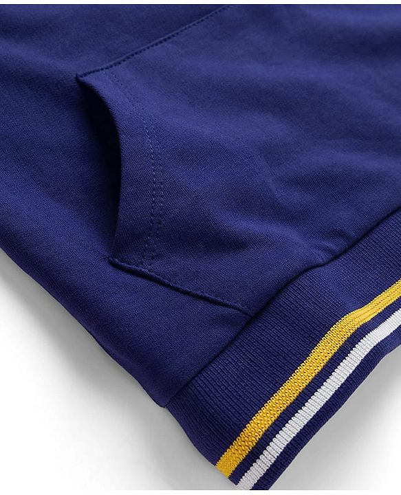Pine Kids Cotton Knit Full Sleeves Sweatshirt with Text Print & Kangaroo Pocket - Blue