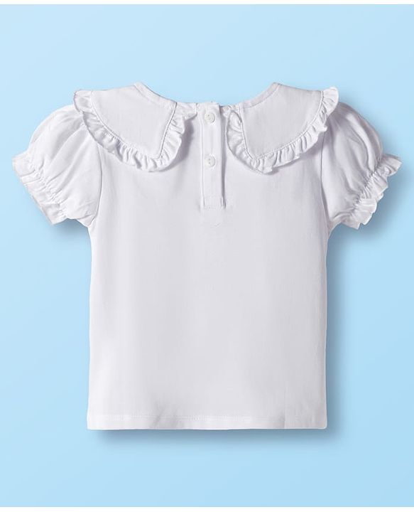Babyhug Cotton Knit Half Sleeves Top & Skirt Set With Bow Applique - White