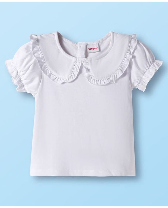 Babyhug Cotton Knit Half Sleeves Top & Skirt Set With Bow Applique - White