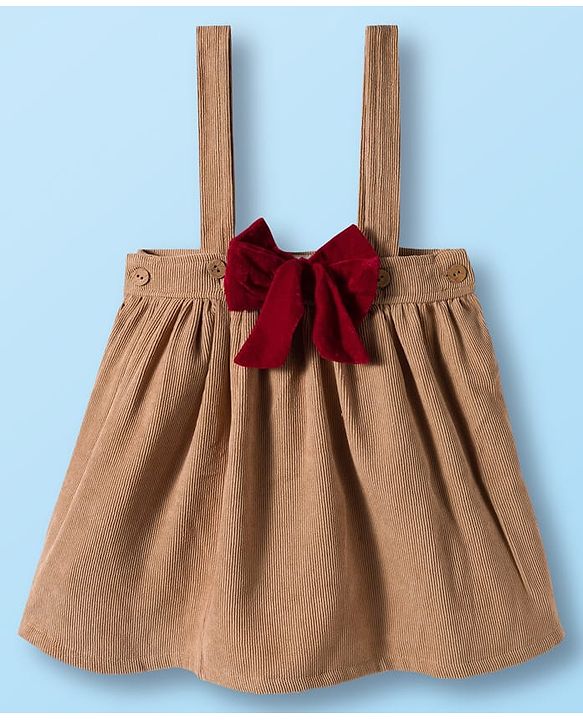 Babyhug Cotton Knit Half Sleeves Top & Skirt Set With Bow Applique - White