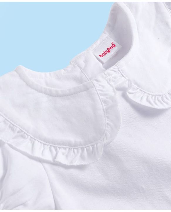 Babyhug Cotton Knit Half Sleeves Top & Skirt Set With Bow Applique - White