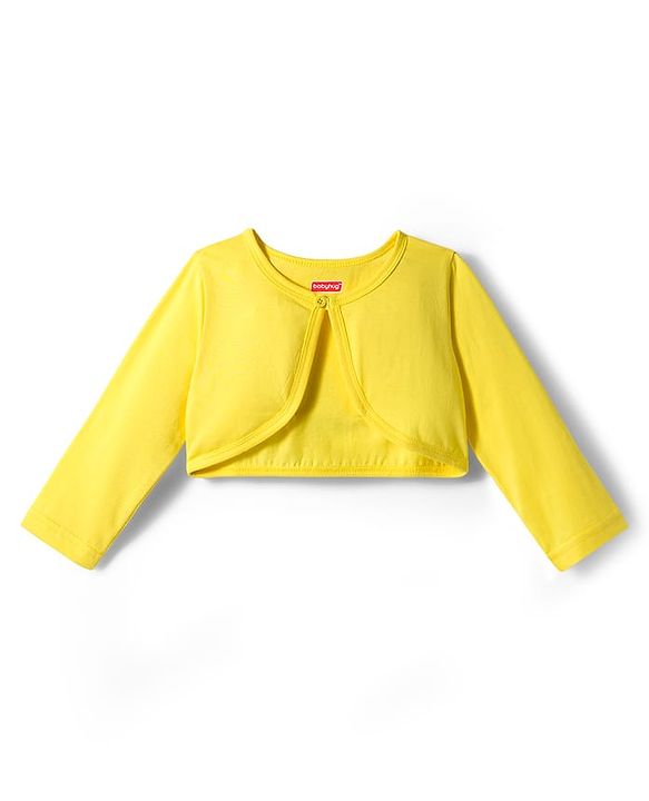 Babyhug Cotton Woven Floral Printed Frock with Three Fourth Sleeves Jacket - Yellow