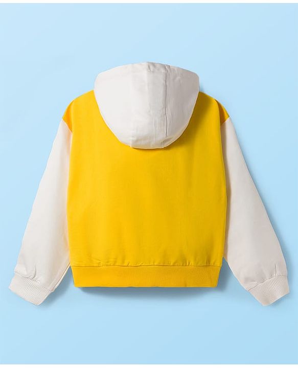 Pine Kids Cotton Knit Full Sleeves Hooded Sweatjacket With Cool Text Print - Yellow & White