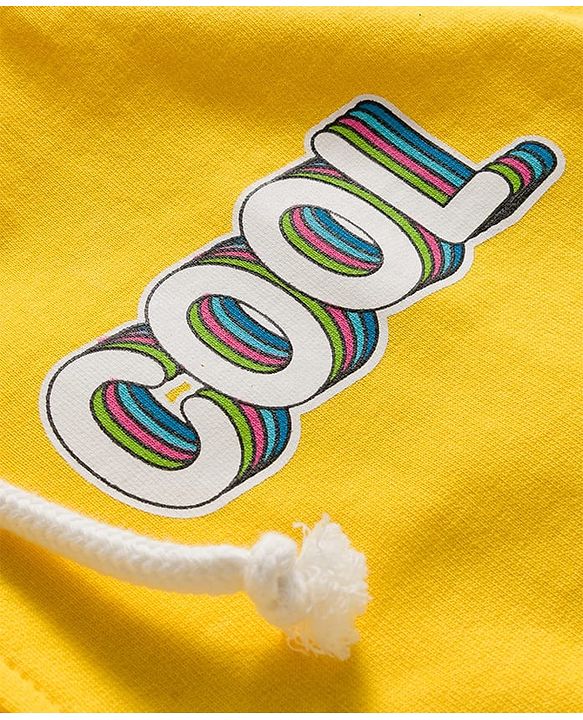 Pine Kids Cotton Knit Full Sleeves Hooded Sweatjacket With Cool Text Print - Yellow & White