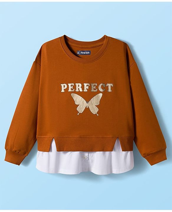 Pine Kids Cotton Knit Full Sleeves Sweatshirt With Perfect Text Print - Brow & White