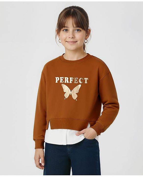 Pine Kids Cotton Knit Full Sleeves Sweatshirt With Perfect Text Print - Brow & White