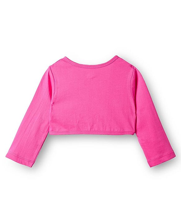 Babyhug Cotton Knit Floral Printed Dress With Full Sleeves Solid Coloured Shrug - Fuchsia