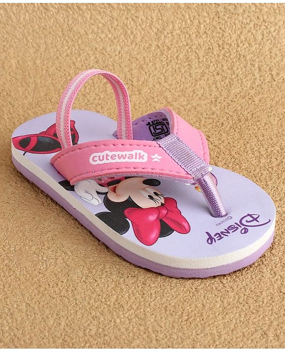 Cute Walk by Babyhug Disney Back Strap Flip Flops With Mickey & Minnie Print - Blue & Pink