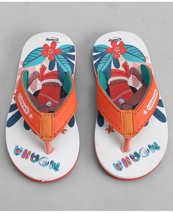 Cute Walk by Babyhug Disney Slip On Flip Flops with Moana Print -  Orange