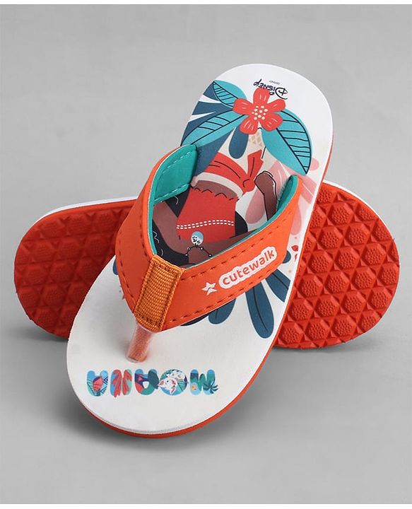 Cute Walk by Babyhug Disney Slip On Flip Flops with Moana Print -  Orange