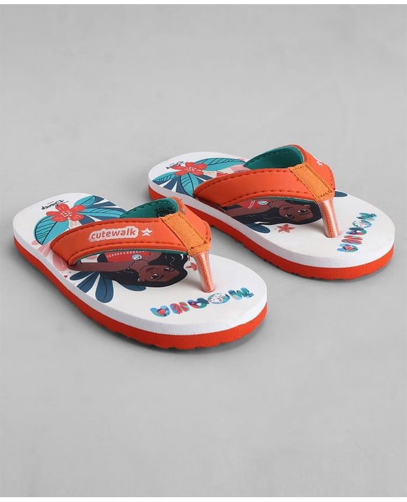 Cute Walk by Babyhug Disney Slip On Flip Flops with Moana Print -  Orange