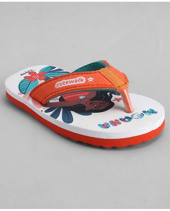 Cute Walk by Babyhug Disney Slip On Flip Flops with Moana Print -  Orange