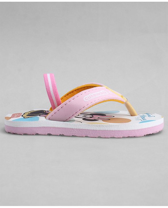 Cute Walk by Babyhug Disney Back Strap Closure Flip Flops With Minnie Mouse Print - Pink & White