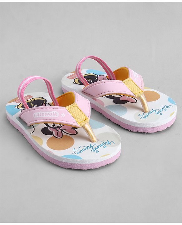 Cute Walk by Babyhug Disney Back Strap Closure Flip Flops With Minnie Mouse Print - Pink & White