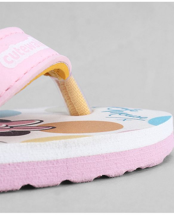Cute Walk by Babyhug Disney Back Strap Closure Flip Flops With Minnie Mouse Print - Pink & White