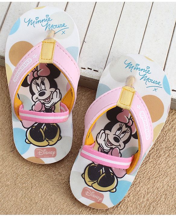 Cute Walk by Babyhug Disney Back Strap Closure Flip Flops With Minnie Mouse Print - Pink & White