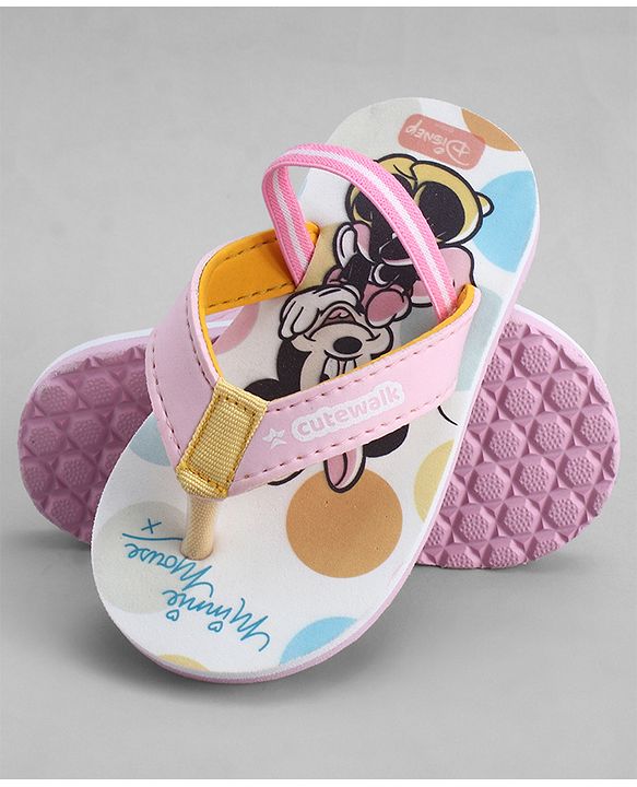 Cute Walk by Babyhug Disney Back Strap Closure Flip Flops With Minnie Mouse Print - Pink & White