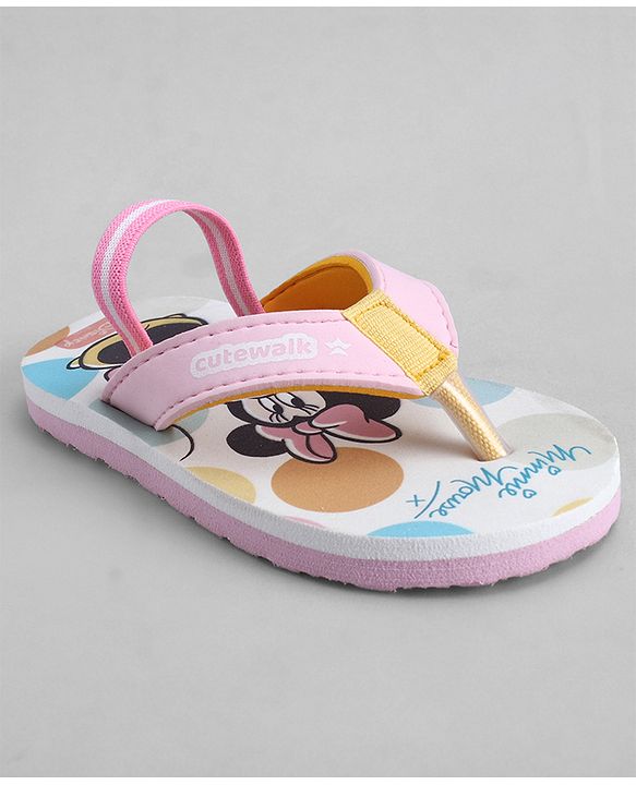 Cute Walk by Babyhug Disney Back Strap Closure Flip Flops With Minnie Mouse Print - Pink & White