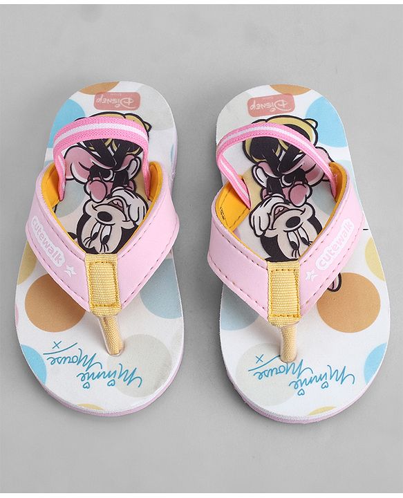 Cute Walk by Babyhug Disney Back Strap Closure Flip Flops With Minnie Mouse Print - Pink & White