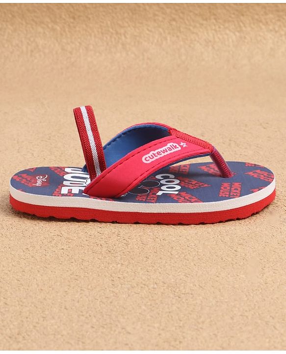 Cute Walk by Babyhug Disney Back Strap Flip Flops with Mickey Mouse Graphic - Red & Navy Blue