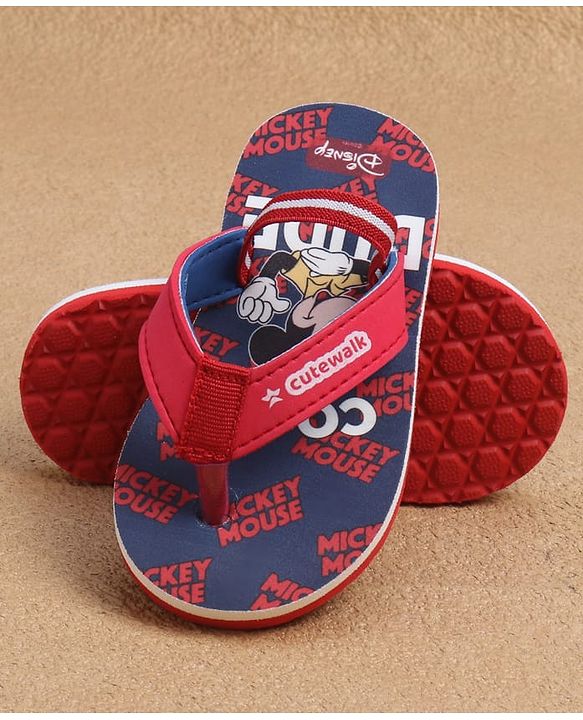 Cute Walk by Babyhug Disney Back Strap Flip Flops with Mickey Mouse Graphic - Red & Navy Blue