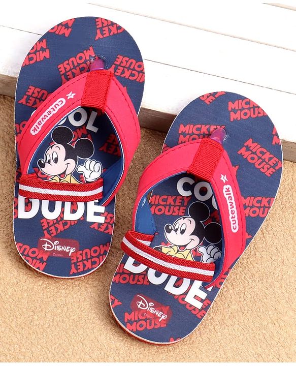 Cute Walk by Babyhug Disney Back Strap Flip Flops with Mickey Mouse Graphic - Red & Navy Blue