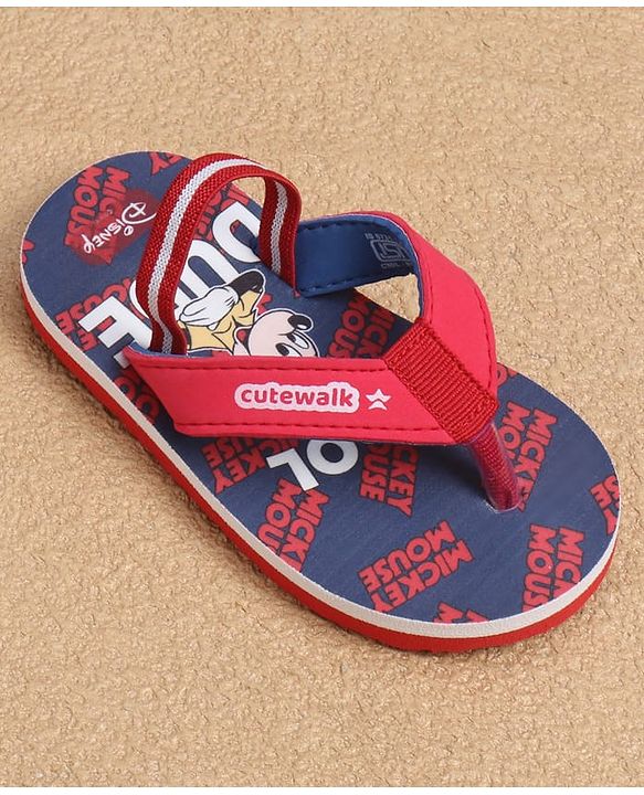 Cute Walk by Babyhug Disney Back Strap Flip Flops with Mickey Mouse Graphic - Red & Navy Blue